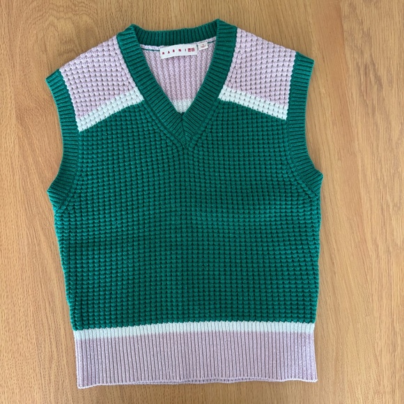 UNIQLO x MARNI knit V-neck vest Women green & pink, SMALL - Picture 1 of 4